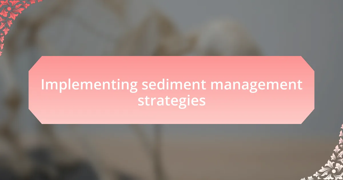 Implementing sediment management strategies