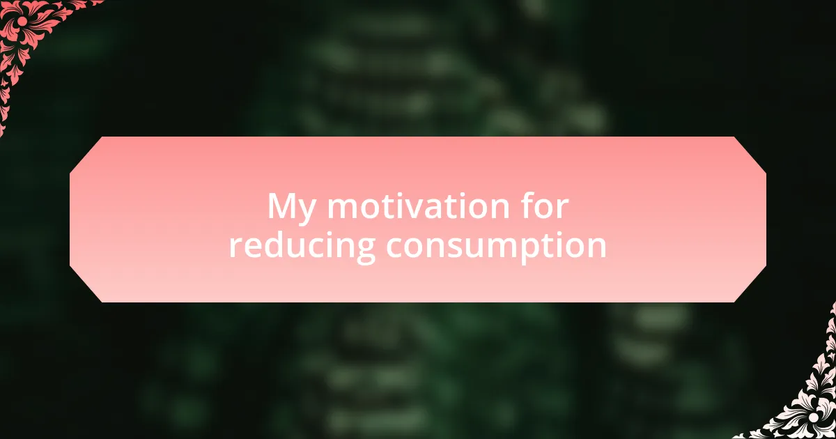 My motivation for reducing consumption